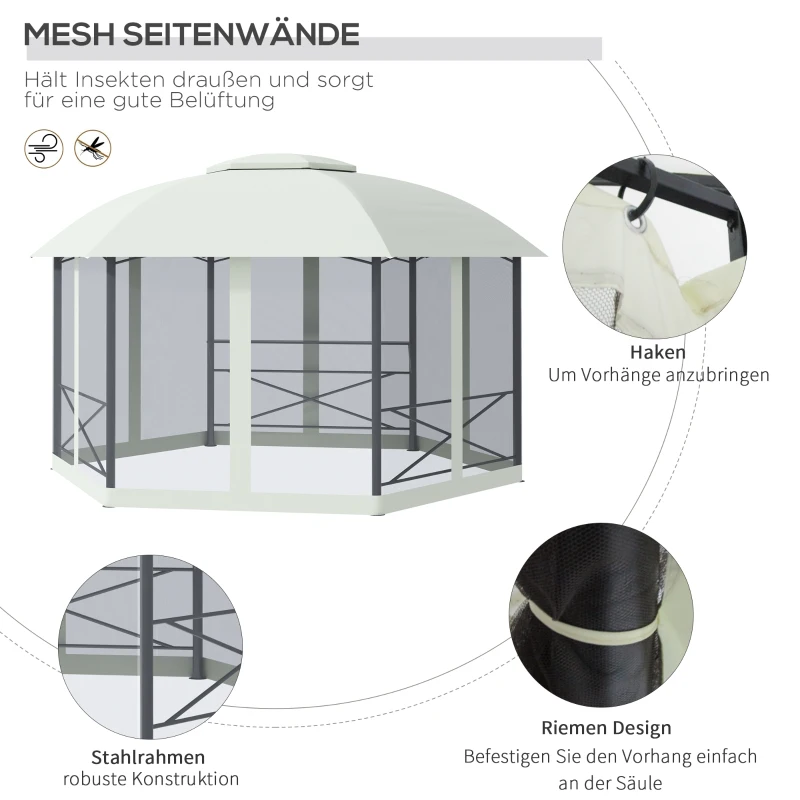Outsunny Gartenpavillon Pavillon 4 x 5 m Festzelt Partyzelt wetterfest wasserabweisend Zelt mit Seitenwänden und zweistufigem Dach Stahl + Polyester Beige
