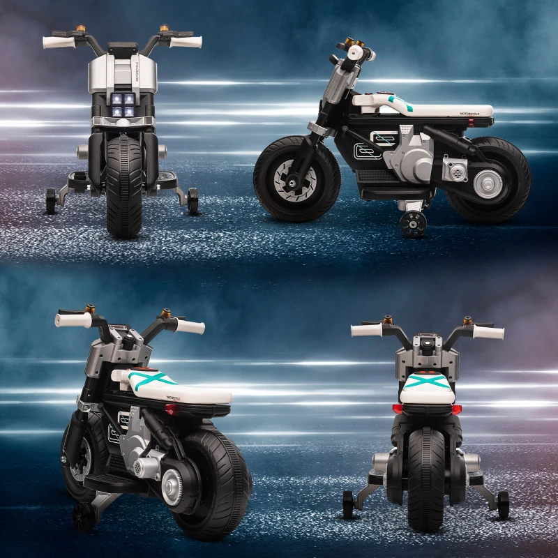 HOMCOM Moto Elettrica per Bambini 3-5 Anni in PP e Metallo con Rotelle, Clacson e Musica, 86x44x58 cm, Bianca e Nera