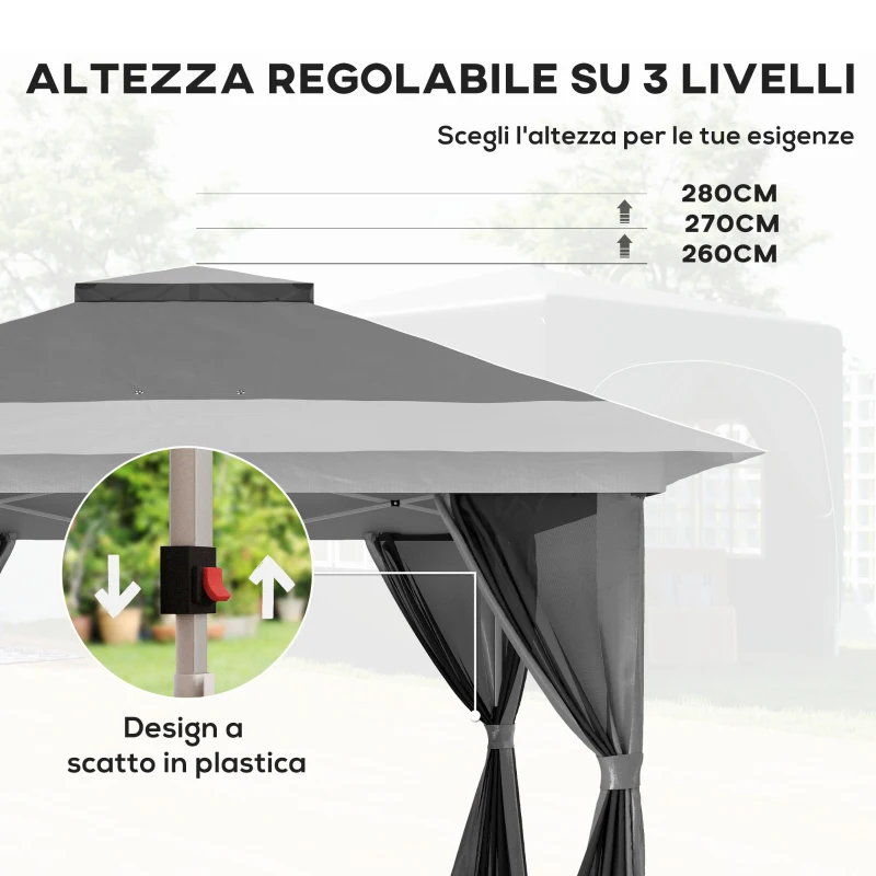 Outsunny Gazebo Pieghevole 3.6x3.6 m con Pareti, Altezza Regolabile e Protezione UPF50+, Borsa con Ruote, Grigio