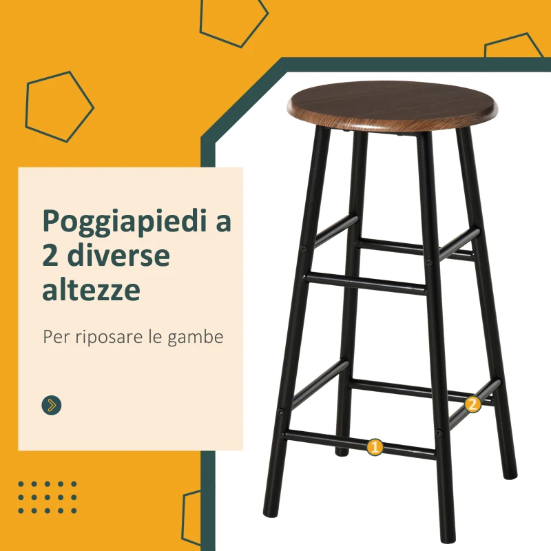 HOMCOM Tavolo Alto con 2 Sgabelli per Cucina, Soggiorno, Bar, Struttura in Acciaio con Poggiapiedi e Mensola