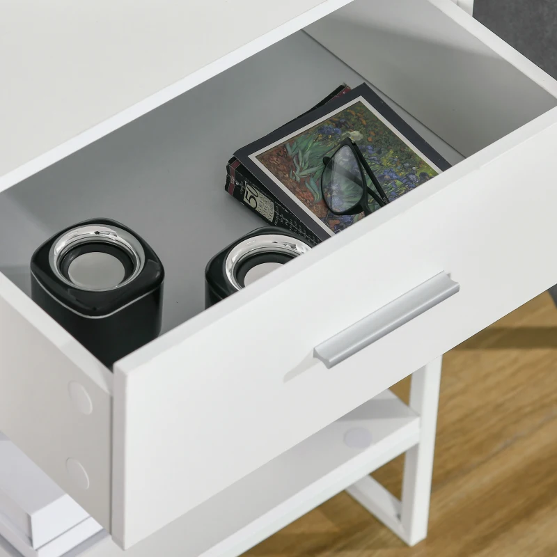 HOMCOM Set 2 Comodini Moderni, 2 Comodini da Camera da Letto e Soggiorno, con Cassetto e Ripiano Aperto, Design Moderno, in MDF e Acciaio, 45x40x60cm, Bianco