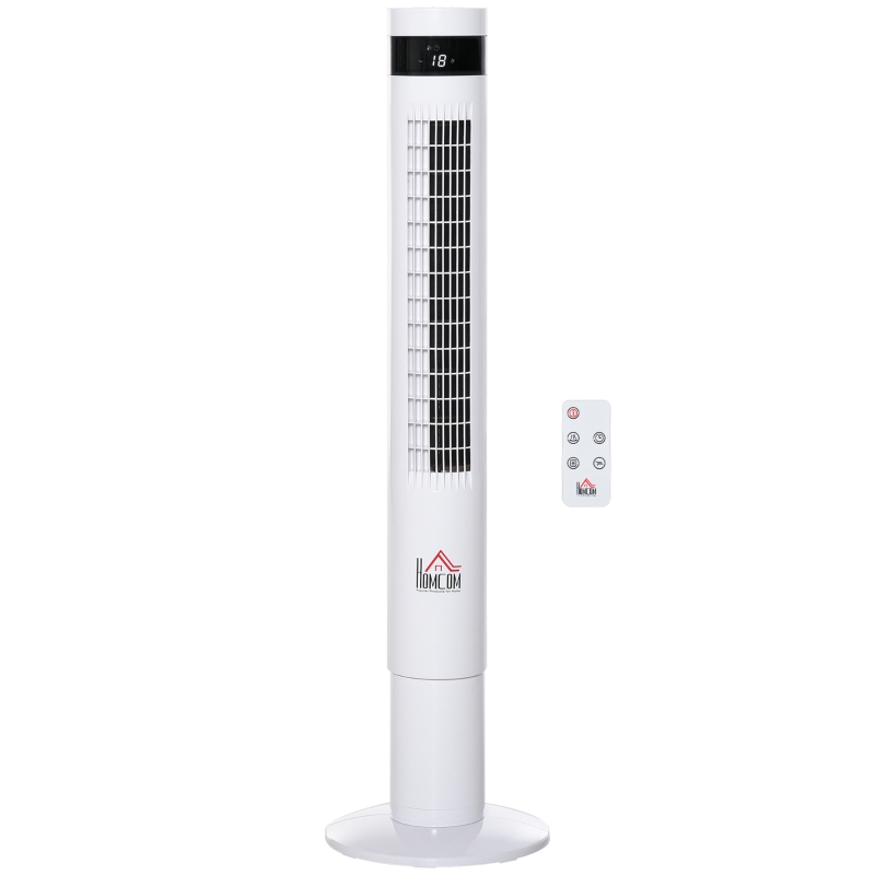 HOMCOM Turmventilator, Standventilator mit 3 Belüftungsstufen, Fernbedienung, 50W Ventilator mit 12H Timer, LCD-Anzeige, 85° Oszillation, für Schlafzimmer, Weiß