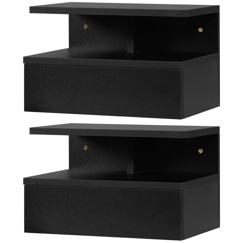 HOMCOM Set da 2 Comodini Sospesi per Camera da Letto con Cassetto e Mensola Superiore in Legno 35x32x22.5cm