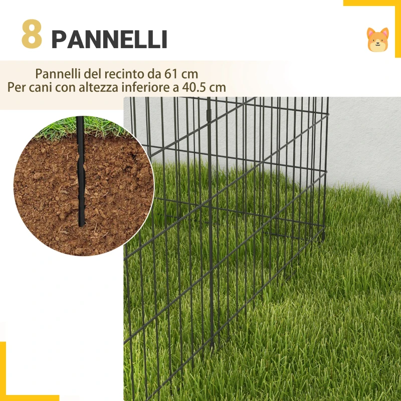 PawHut Recinto per Cani e Cuccioli, Box per Animali da 8 Pezzi in Filo di Ferro, 76 x 61cm Nero
