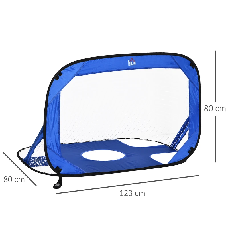 HOMCOM Juego de 2 Porterías de Fútbol Pop-up Diseño 2 en 1 Plegable para Juegos y Entrenamiento de Fútbol con Bolsa de Transporte 123x80x80 cm Azul