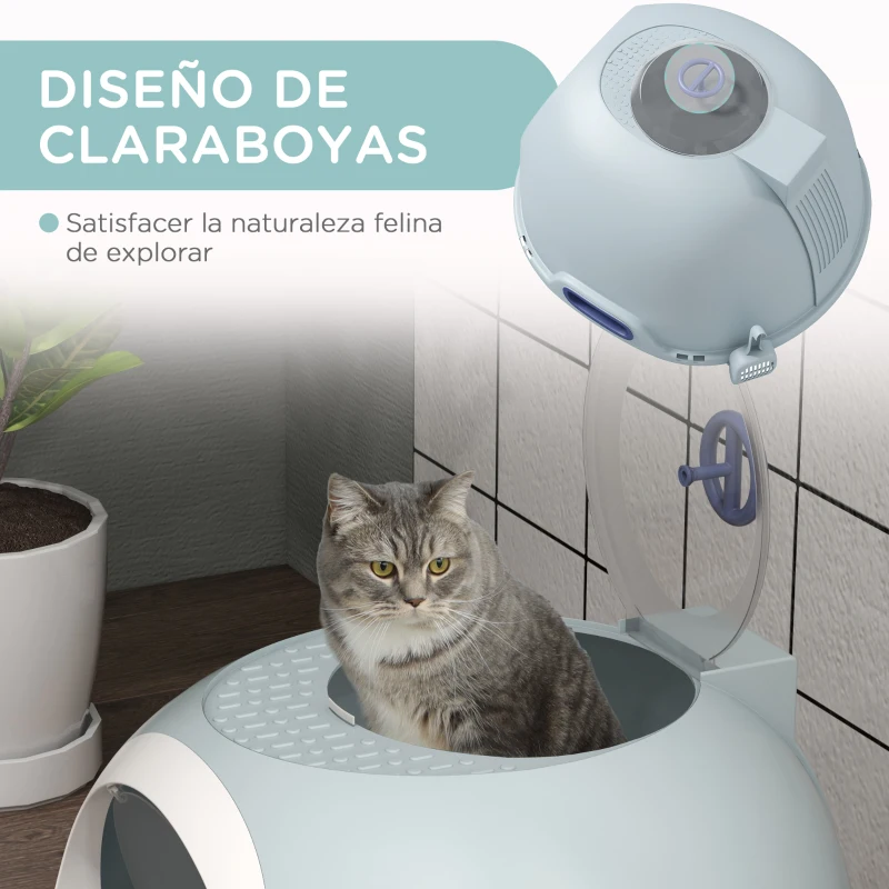 PawHut Caja de Arena para Gatos Arenero Cerrado con Claraboya Abatible Bandeja Extraíble y Pala 47x55x44 cm Azul
