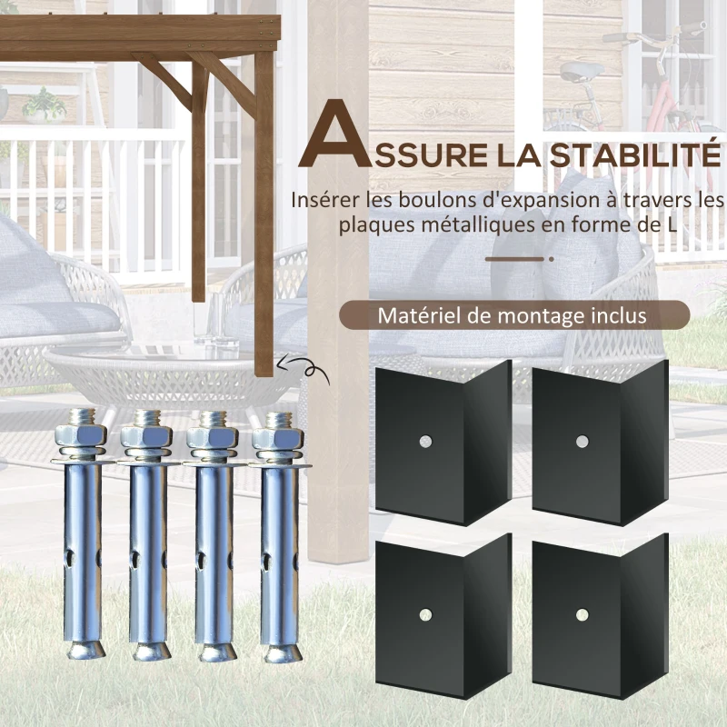 Outsunny Pergola 4 x 3 m en bois traditionnelle autoportante avec 4 pieds Toit terrasse à décorer - marron