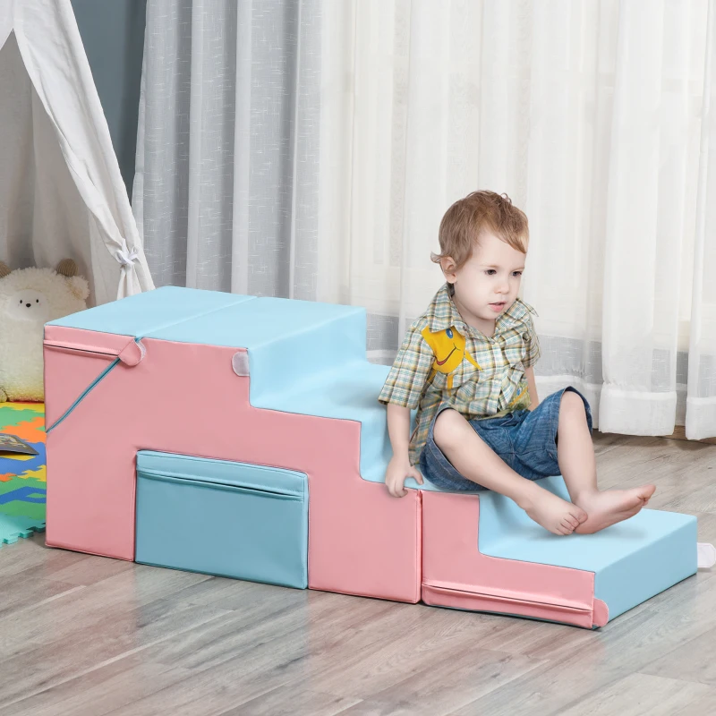 HOMCOM 2-piece Soft Play Set, Baby Foam Climber Block for Toddler 1-3 Years, Pink Blue