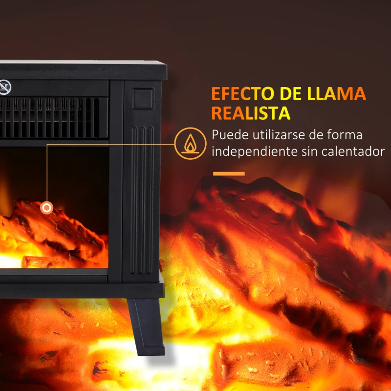 HOMCOM Chimenea decorativa con Efecto de Llama y Protección contra Sobrecalentamiento para Salas 13-18 m² 34x17x31 cm Negro