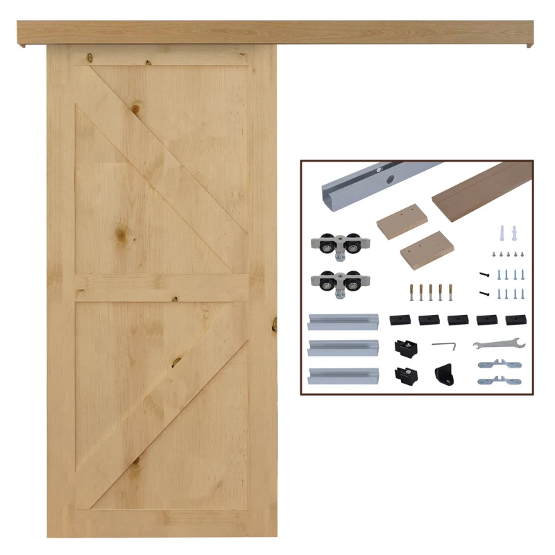 HOMCOM Kit complet de porte coulissante en bois quincaillerie système galandage pour porte épaisseur 35-45 mm charge max. 75 kg rail roulettes vis 200 x 3,05 cm brun