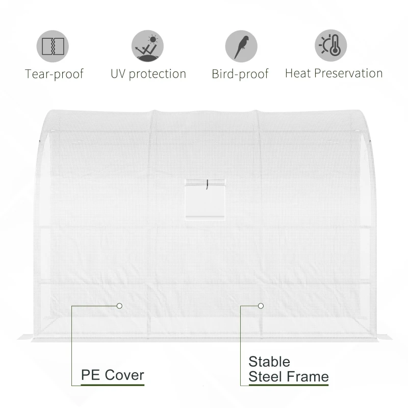 Outsunny Outdoor Walk-In Greenhouse, Plant Nursery with Zippered Doors, PE Cover and 3-Tier Shelves, White, 300 x 150 x 213 cm