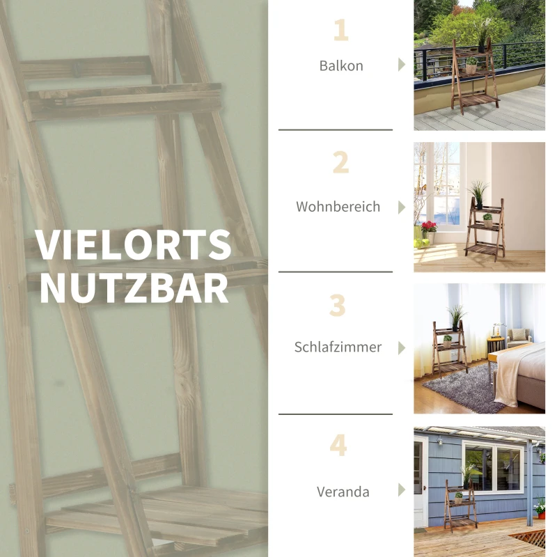 Outsunny Pflanzentreppe Blumenbank Blumentreppe Blumenregal Pflanzregal Blumenständer 3 Stufen Tannenholz Dunkelbraun 60 x 37 x 93 cm