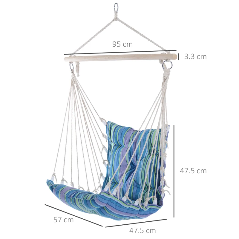 Outsunny Amaca Sedia Sospesa Imbottita con Corde e Supporto in Legno e Cotone a Righe