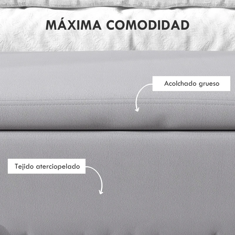 HOMCOM Baúl de Almacenaje para Dormitorio 70L Tapizado en Terciopelo con Patas de Metal 100x40x42 cm Gris Claro