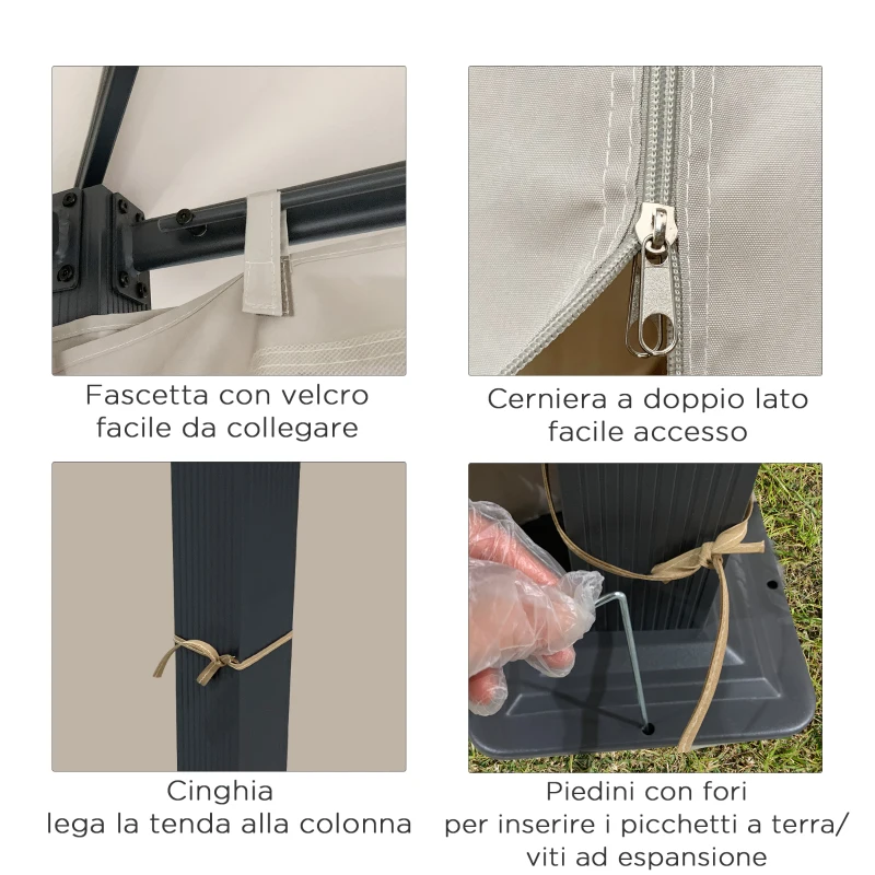 Outsunny Gazebo da Giardino 3x3m in Alluminio e Acciaio con Prese d'Aria, Zanzariera e Tende, Cachi