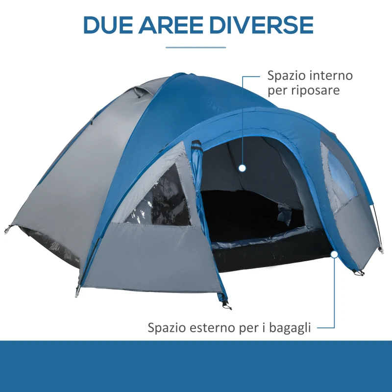 Outsunny Tenda da Campeggio 2 Posti con Tasche e Gancio, in Poliestere e Fibra di Vetro, 3x2.50x1.30 m, Blu