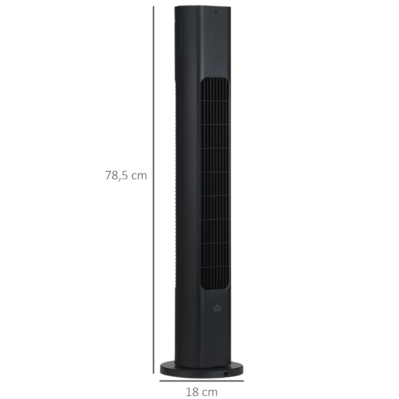 HOMCOM Ventilador de Torre con Mando a Distancia Oscilación de 75° Temporizador 3 Velocidades 3 Modos Ø18x78,5 cm Negro