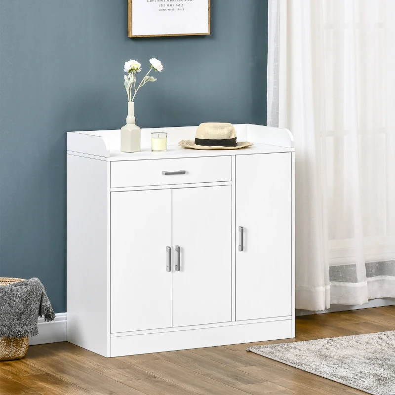 HOMCOM Modern Sideboard with Storage Cabinet, Floor Cupboard with Drawer for Living Room, Bedroom, Hallway, White