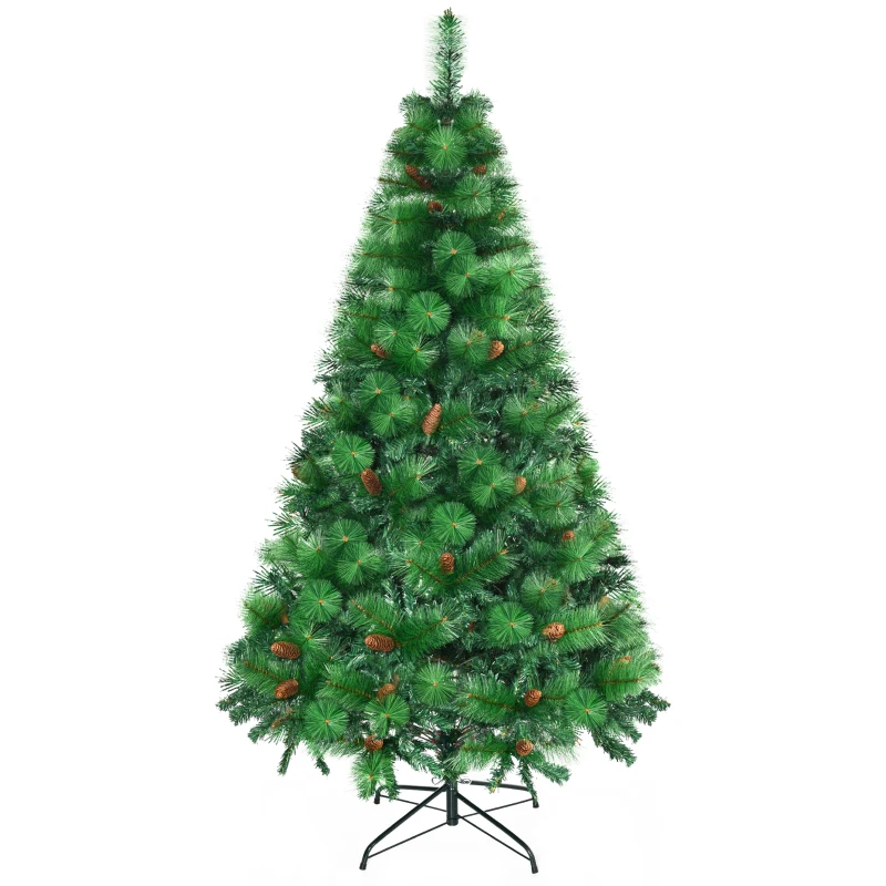HOMCOM Árbol de Navidad Artificial 180 cm con 782 Ramas 56 Piñas y Base Plegable Decoración Navideña para Interior Verde