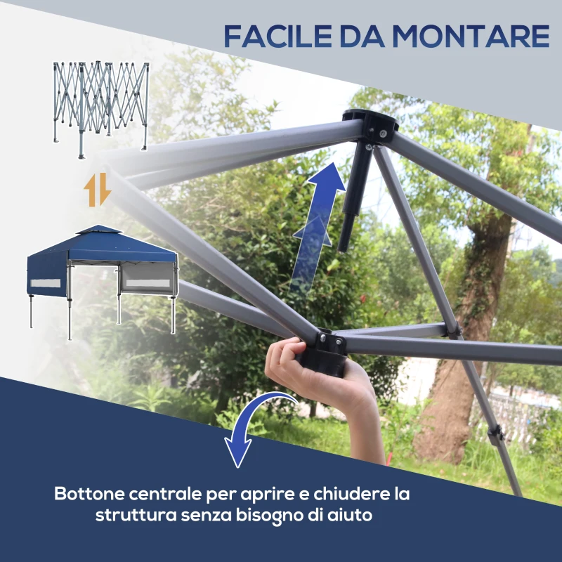 Outsunny Gazebo Pieghevole 5x3m con Pareti Estensibili, Altezza Regolabile e Borsa con Ruote, Blu
