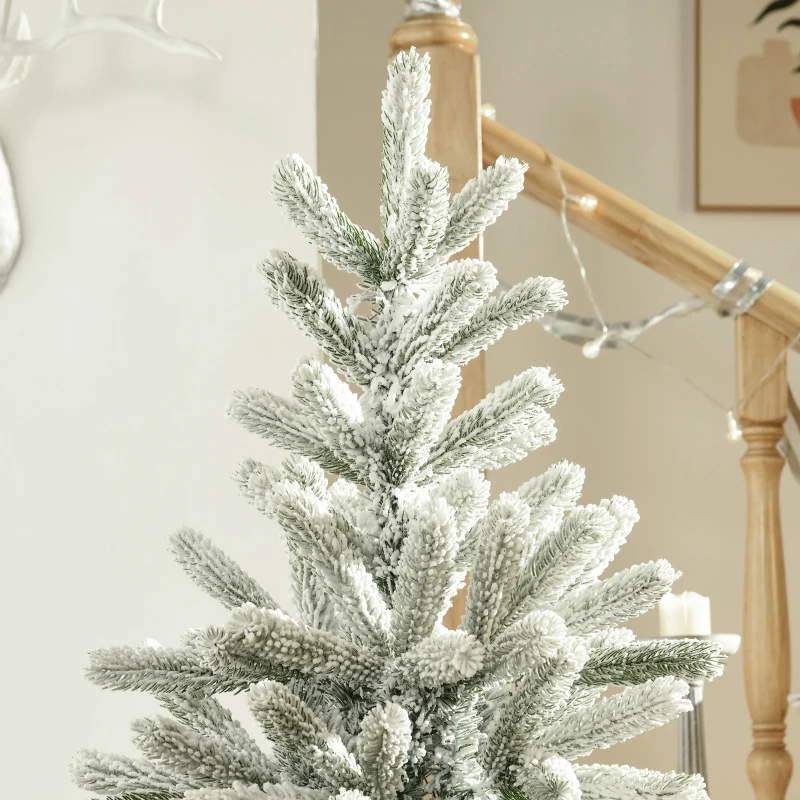 HOMCOM Árbol de Navidad Nevado Artificial 150 cm con 521 Ramas PVC y PE Base Plegable y Soporte de Metal Verde y Blanco