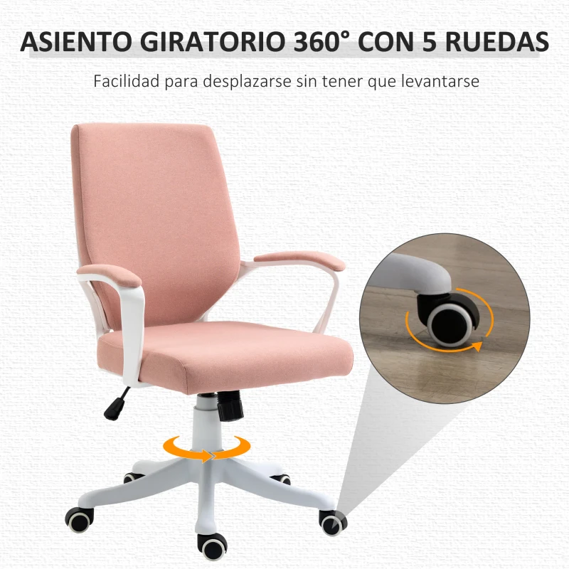 Vinsetto Silla de Escritorio Giratoria Silla de Oficina Basculante con Reposabrazos y Altura Ajustable 62x69x92-100 cm Rosa