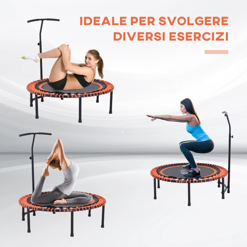 HOMCOM Trampolino Elastico con Maniglia di Sostegno Regolabile Diametro 114cm Carico Massimo 100kg, Arancione
