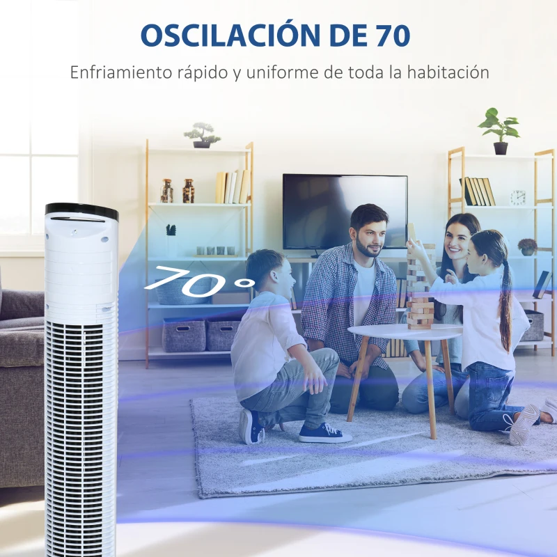 HOMCOM Ventilador de Torre 50W con Mando a Distancia 3 Velocidades Pantalla Temporizador y Oscilante 70° Ø20x78,5 cm Blanco