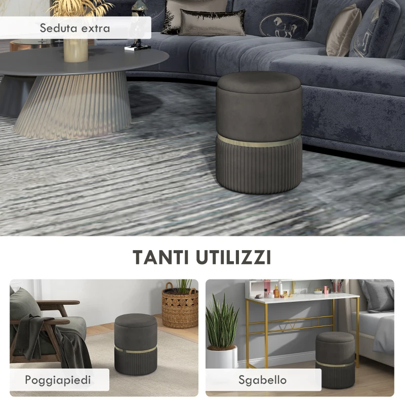 HOMCOM Pouf Contenitore 120 kg max per Soggiorno, Ingresso e Camera, in Poliestere, 36x36x44 cm, Grigio