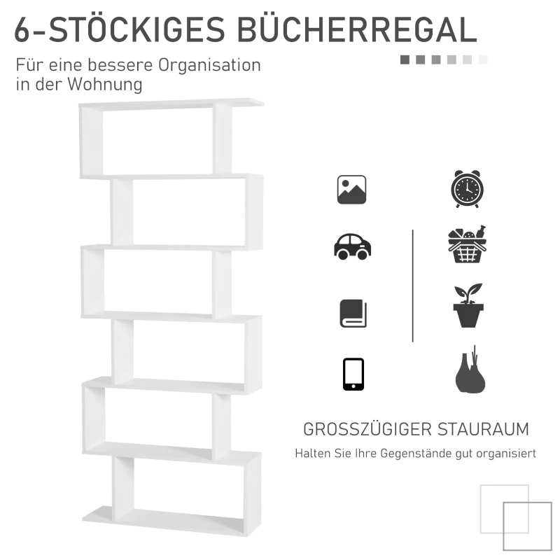 HOMCOM Bücherregal Wandregal Standregal Büroregal Raumteiler mit 6 Fächern Standregal Aktenregal Weiß L80 x B23 x H192 cm