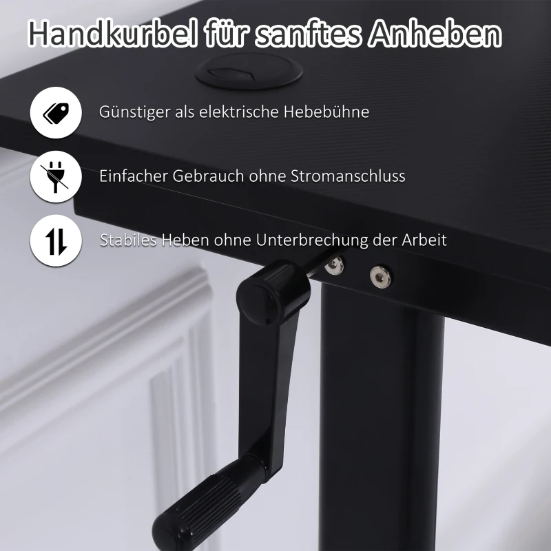 Vinsetto Schreibtisch Computertisch höhenverstellbar Handkurbellift Stehschreibtisch Bürotisch Verstellbare Fußstützen Metall Schwarz 120 x 60 x 72-117 cm
