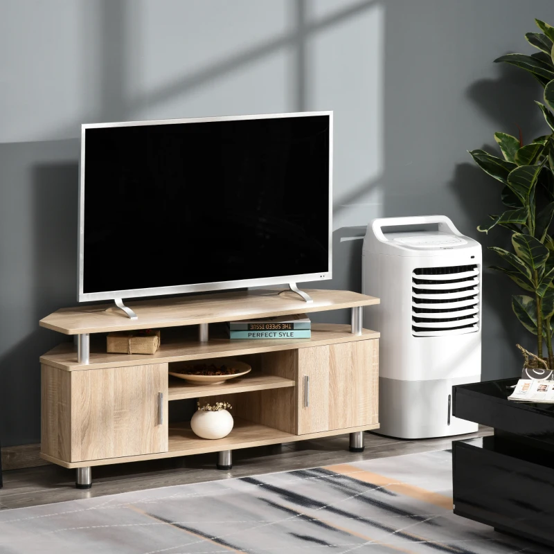 HOMCOM Mesa para TV para Televisores de hasta 55 Pulgadas  con 2 Puertas y 2 Estantes para Dormitorio 120x39,5x52 cm Roble