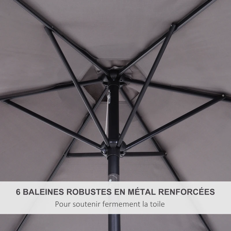 Outsunny Parasol droit parasol inclinable de jardin balcon terrasse manivelle toile polyester imperméabilisée haute densité 180 g/m² Ø2,6 x 2,35H m aluminium gris