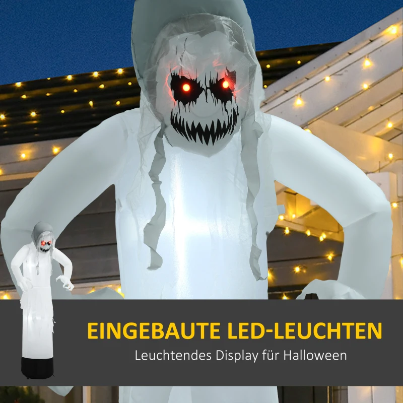 Outsunny Halloweendeko, Geisterhexe mit roten Augen, aufblasbar, LEDs, Outdoor-tauglich, 180 cm, Weiß(m-4)