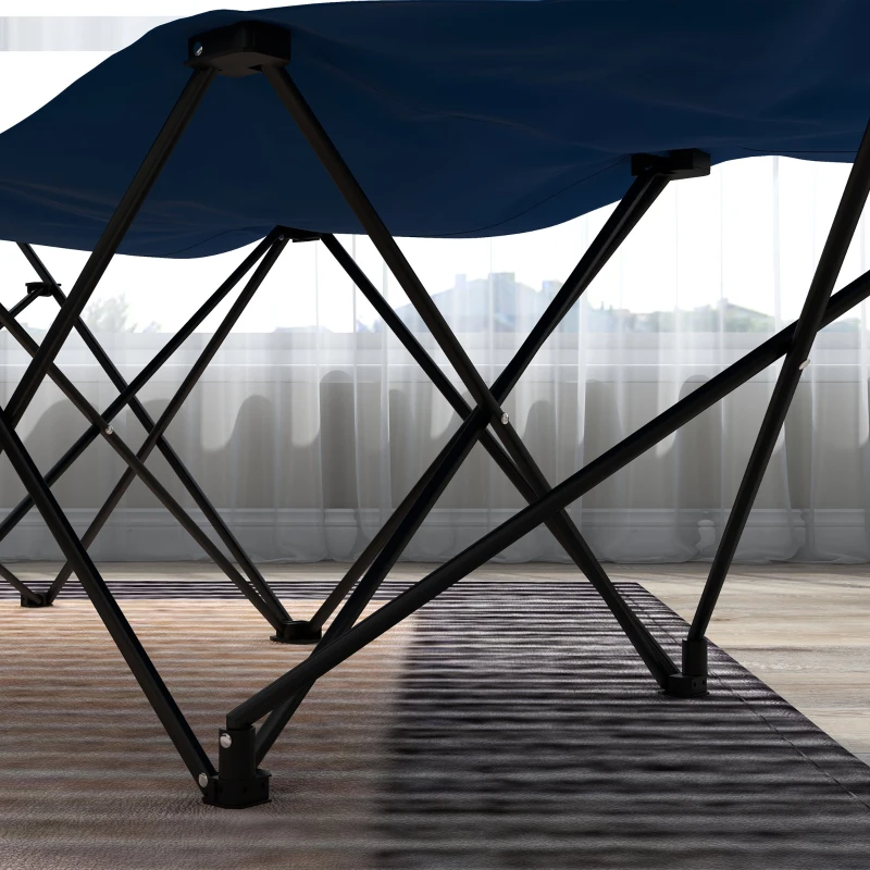 Outsunny Camping Bed for Adults, Single Folding Camp Bed, Portable Camping Cot with Side Pocket, Headrest and Oxford Seat for Outdoor, Travel, Fishing, Dark Blue