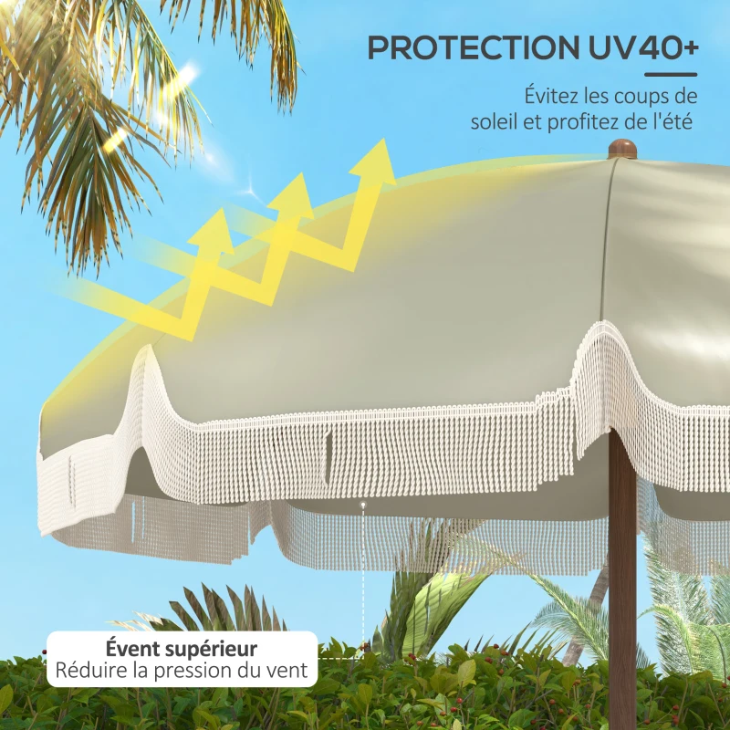 Outsunny Parasol de plage parasol d'extérieur rond parasol à frange protection UV 40 + avec 8 baleines vert