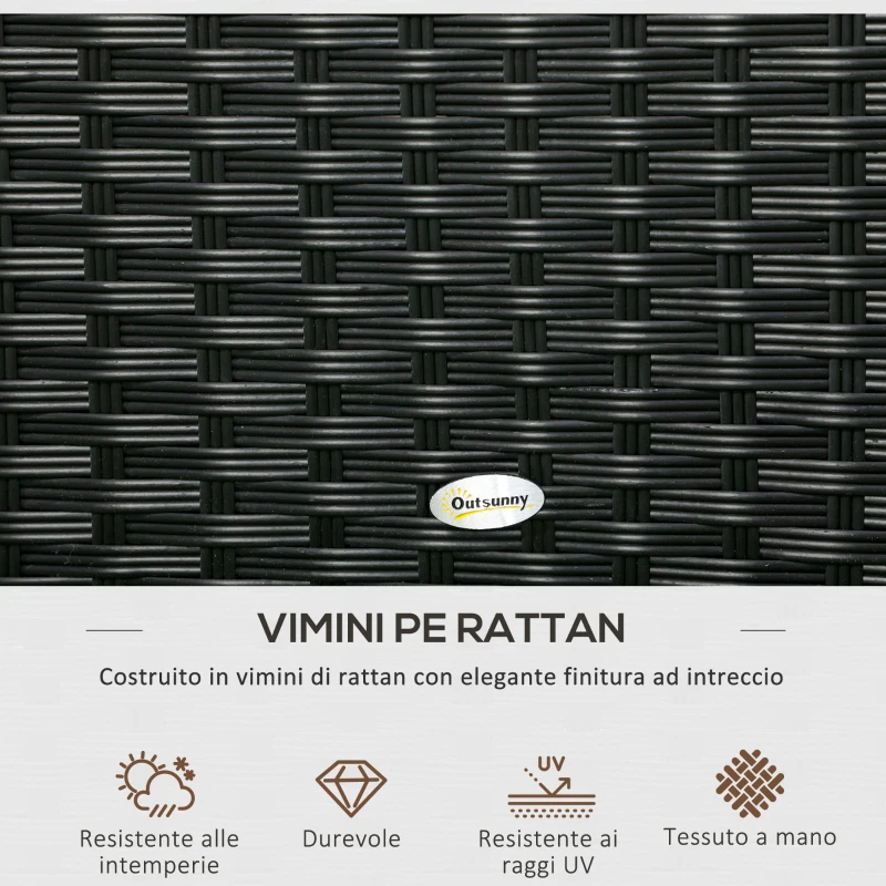 Outsunny Baule da Giardino in Rattan e Acciaio con Coperchio, 95x60x53cm, Nero