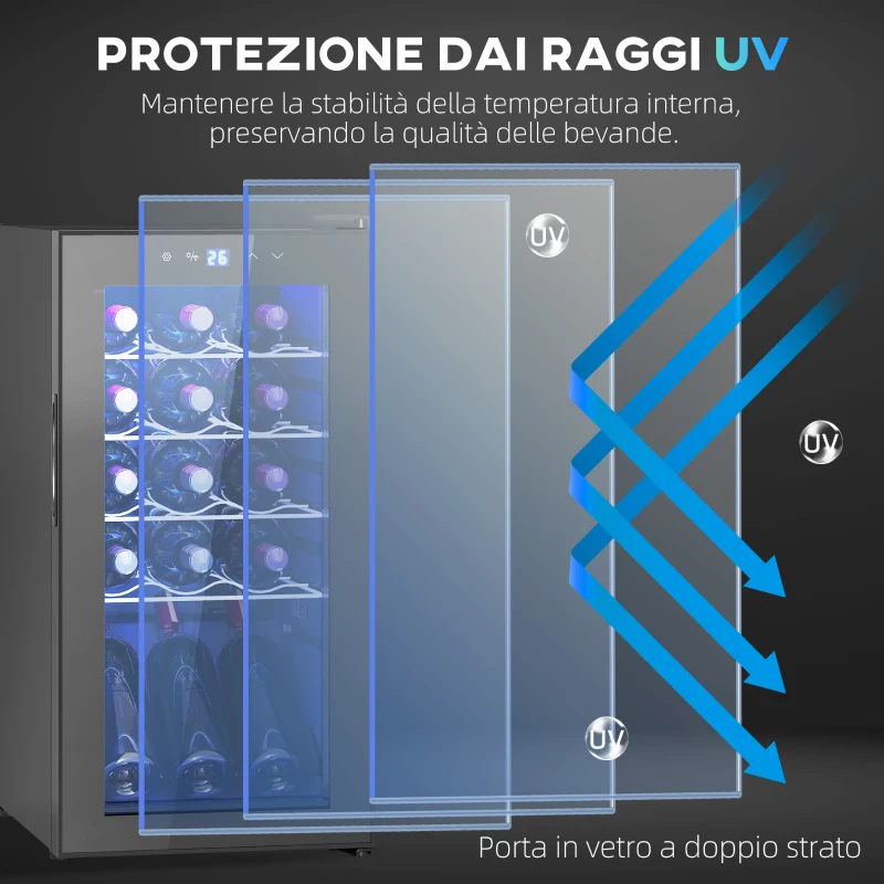 HOMCOM Cantinetta Vino Frigo per 15 Bottiglie, Capacità 44L, con Controllo Temperatura e Ripiani Regolabili, Nero