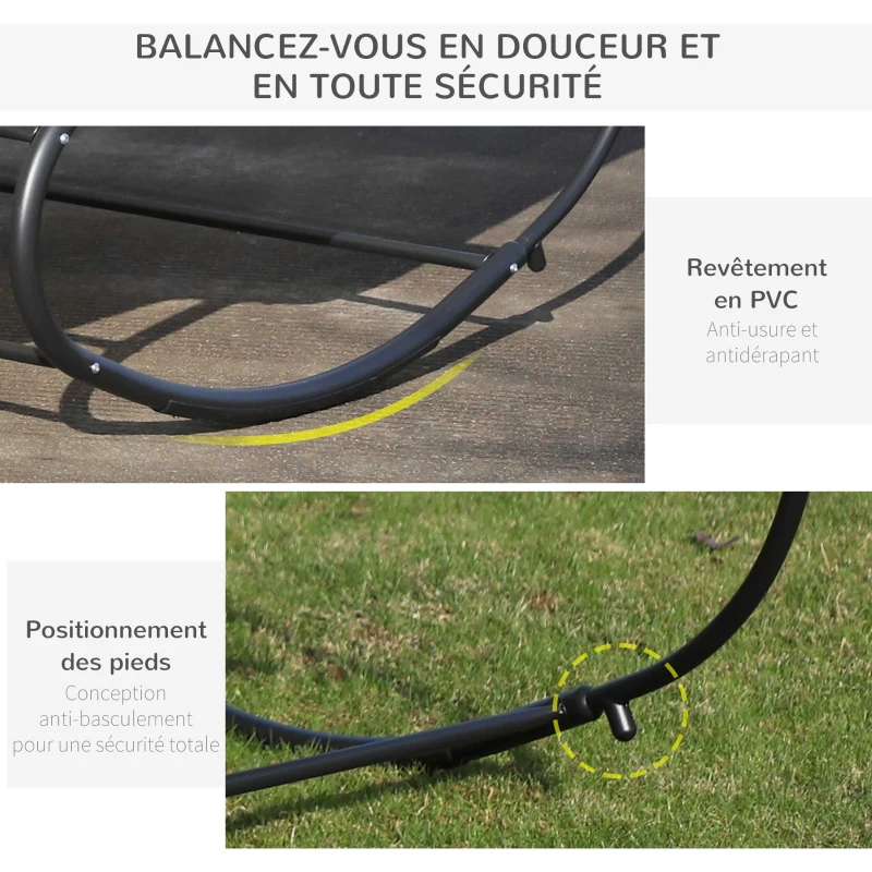 Outsunny Bain de Soleil transat à Bascule 2 Places Design Contemporain Assise Dossier ergonomiques Oreiller fourni métal Noir textilène crème