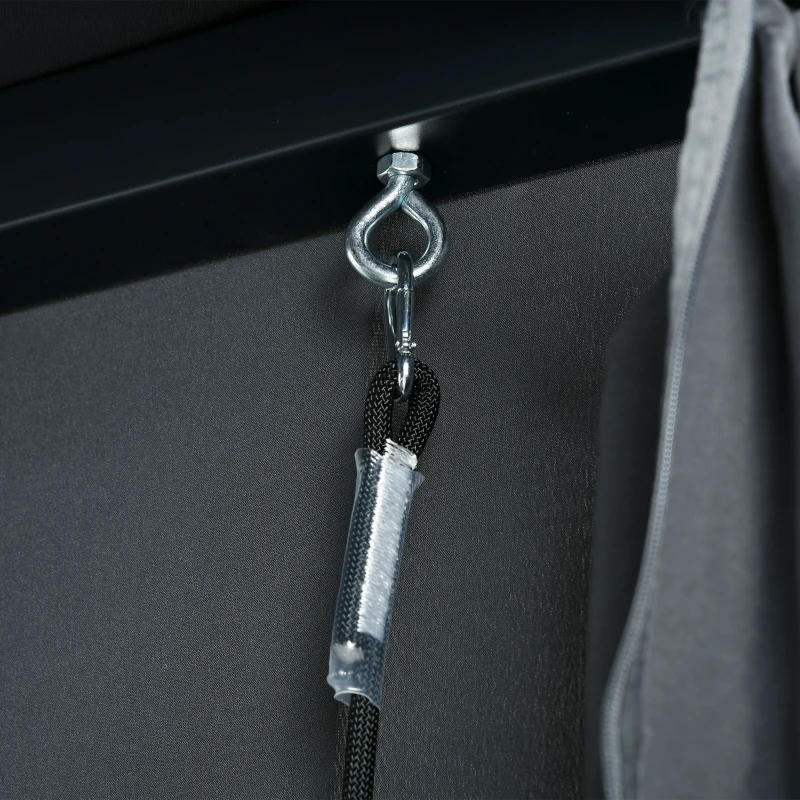 Outsunny Dondolo Letto e Pergola 3 in 1 con Tetto Regolabile e Tende, Acciaio e Rattan PE, 235x150x210cm, Grigio Scuro