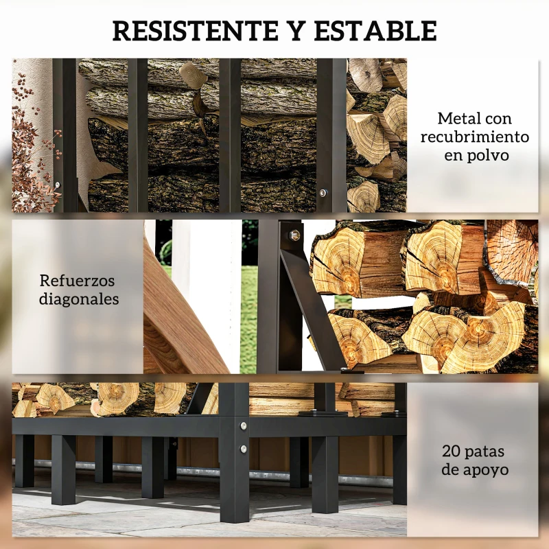 Outsunny Leñero con Cubierta Soporte para Leña para Exterior con Estructura Reforzada 143x70x145 cm Negro