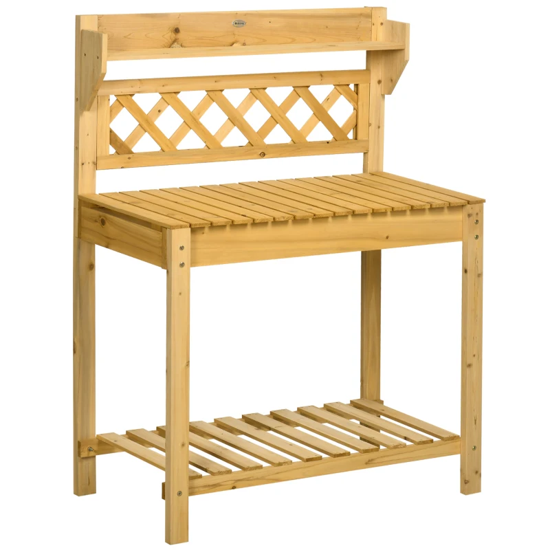 Outsunny Table de rempotage avec tablettes coulissantes évier 2 étagères bois de sapin 92 x 45 x 120 cm