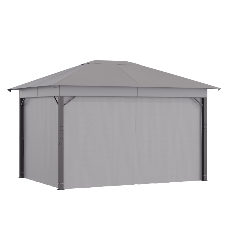Outsunny Pavillon Gartenpavillon 4 x 3 m Gartenzelt Festzelt Partyzelt mit 4 x Seitenteile Aluminium Polyester Grau