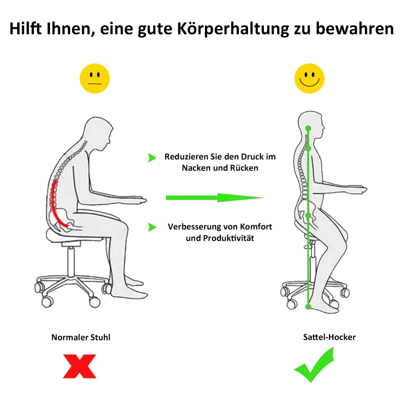 HOMCOM Rollhocker Arbeitshocker Drehhocker Bürostuhl höhenverstellbar, PU+Metall, Schwarz, 50 x 54 x (66-78) cm