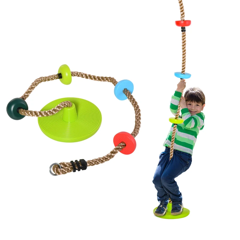 HOMCOM Kids Climbing Rope Tree Swing Disc Swing Seat Outdoor Playground Backyard Hanging Rope Playset for 3-12 Years