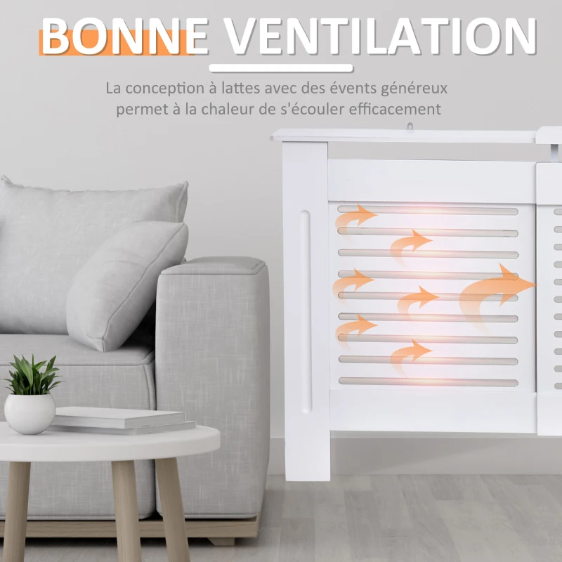 HOMCOM Cache-radiateur Design Contemporain Longueur Extensible 139-208,5 x 20,5 x 82,5 cm MDF Blanc