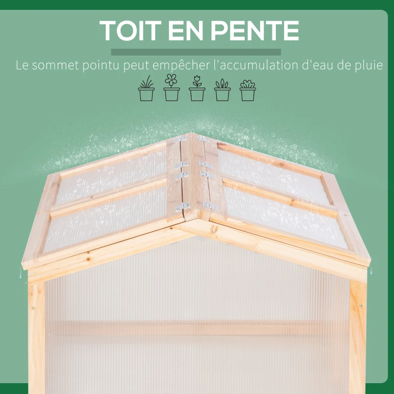 Outsunny Mini Serre de Jardin Serre à tomates dim. 102L x 71l x 53H cm Double Toit ouvrable 2 Niveaux Panneaux Polycarbonate Bois Sapin pré-huilé
