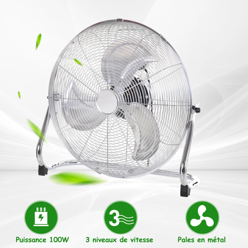 HOMCOM Ventilateur de bureau puissant 100 W avec 3 vitesses et inclinaison réglable à 120° pour chambre bureau à domicile gris