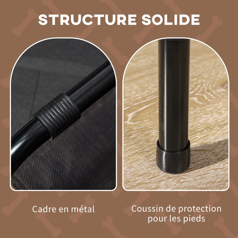 PawHut Lit pour chien chat sur pieds anti-UV tissu oxford micro-perforé + parasol + sac de transport inclus marron noir