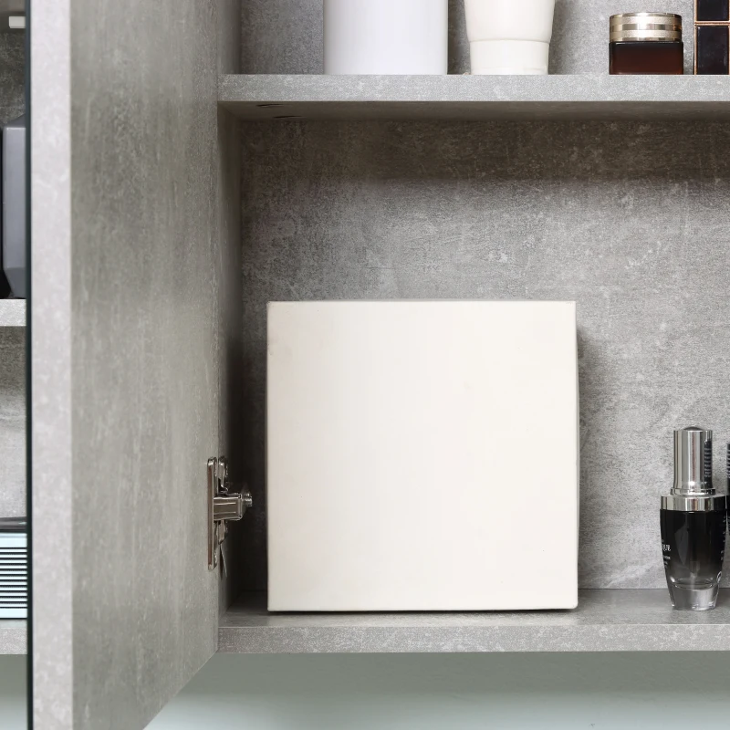 kleankin Specchiera Bagno a Parete con Anta e Mensole Laterali in Legno, 80x19.8x64cm